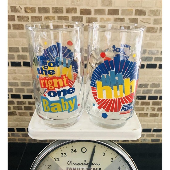 Vintage Diet Pepsi Uh Huh "You Got The Right One Baby" Glasses Tumblers Set Of 2 - Picture 3 of 6